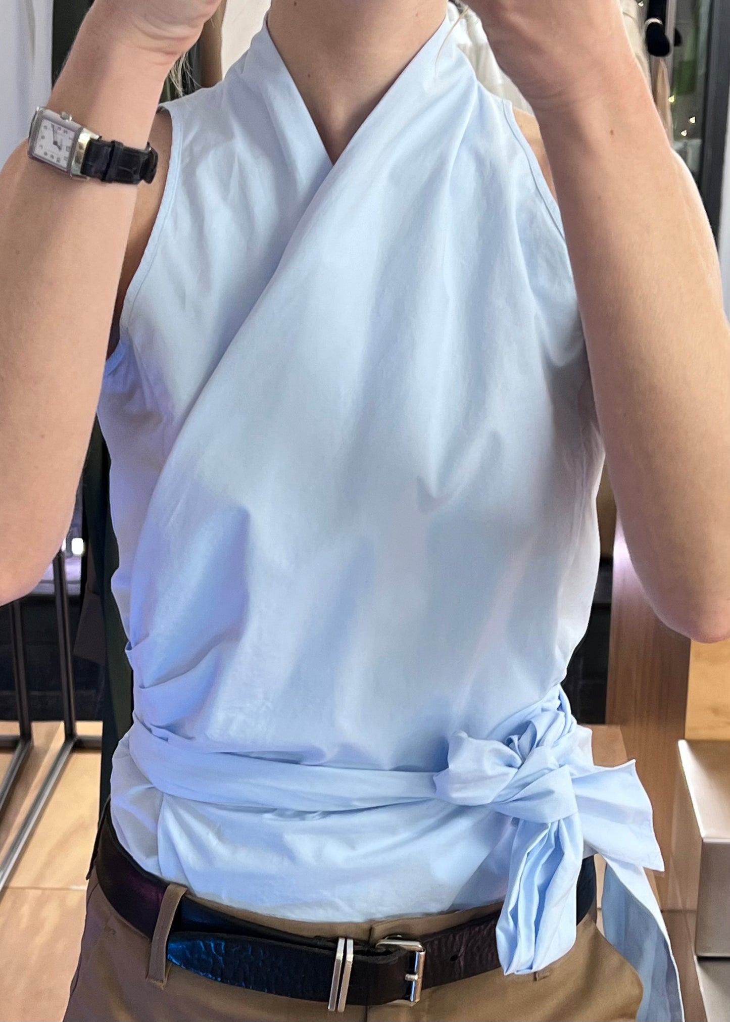 TOP COTONE AZZURRO INCROCIATO