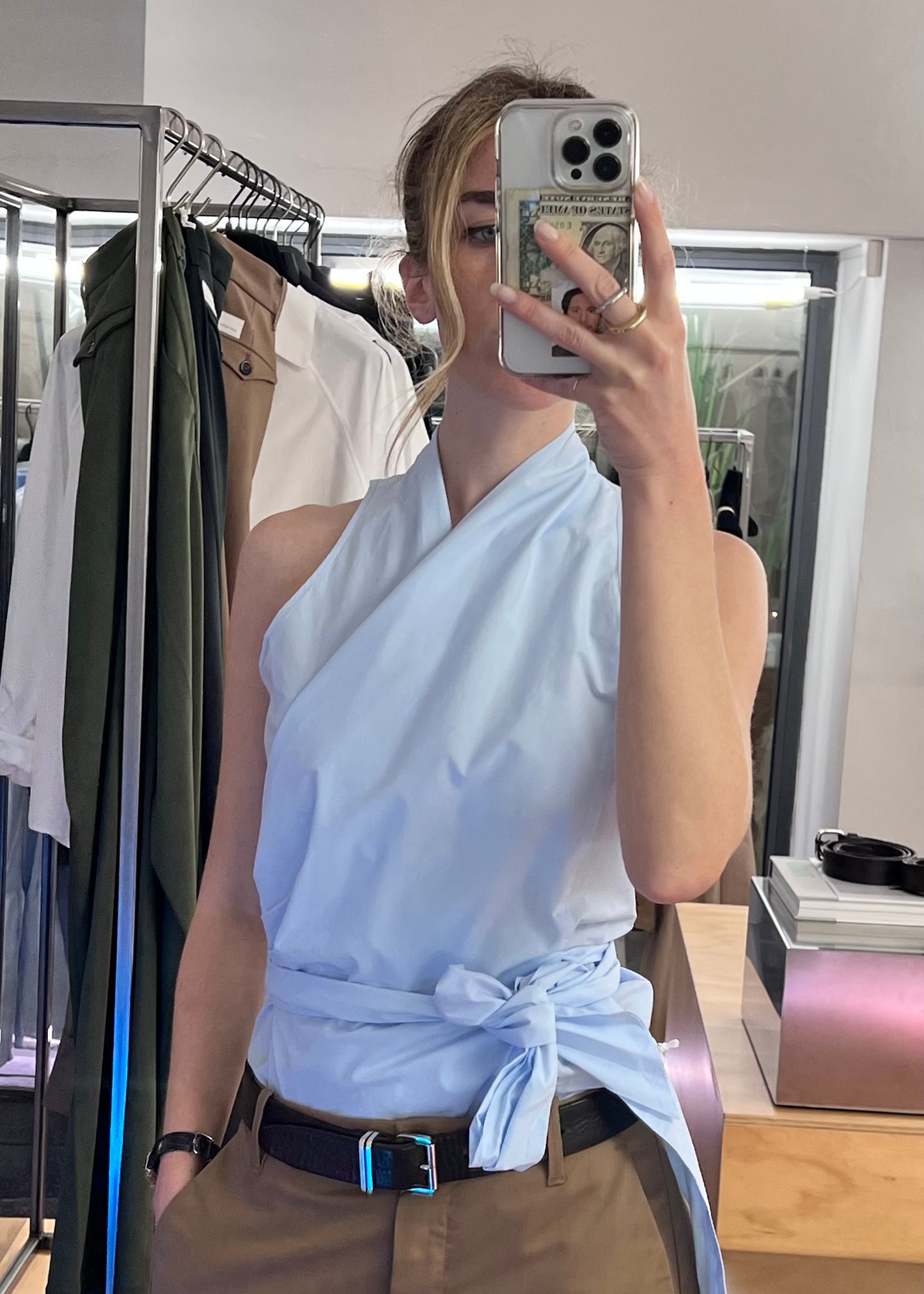 TOP COTONE AZZURRO INCROCIATO
