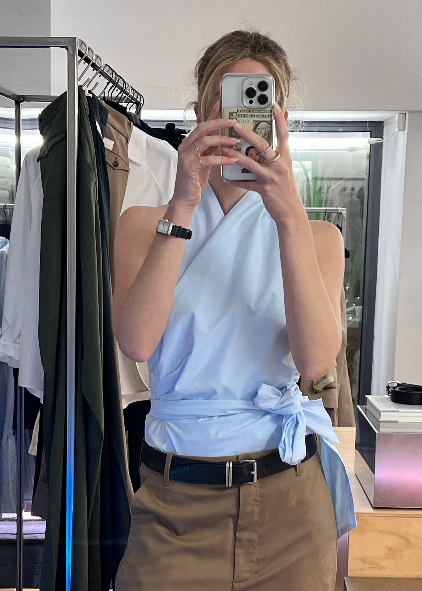 TOP COTONE AZZURRO INCROCIATO
