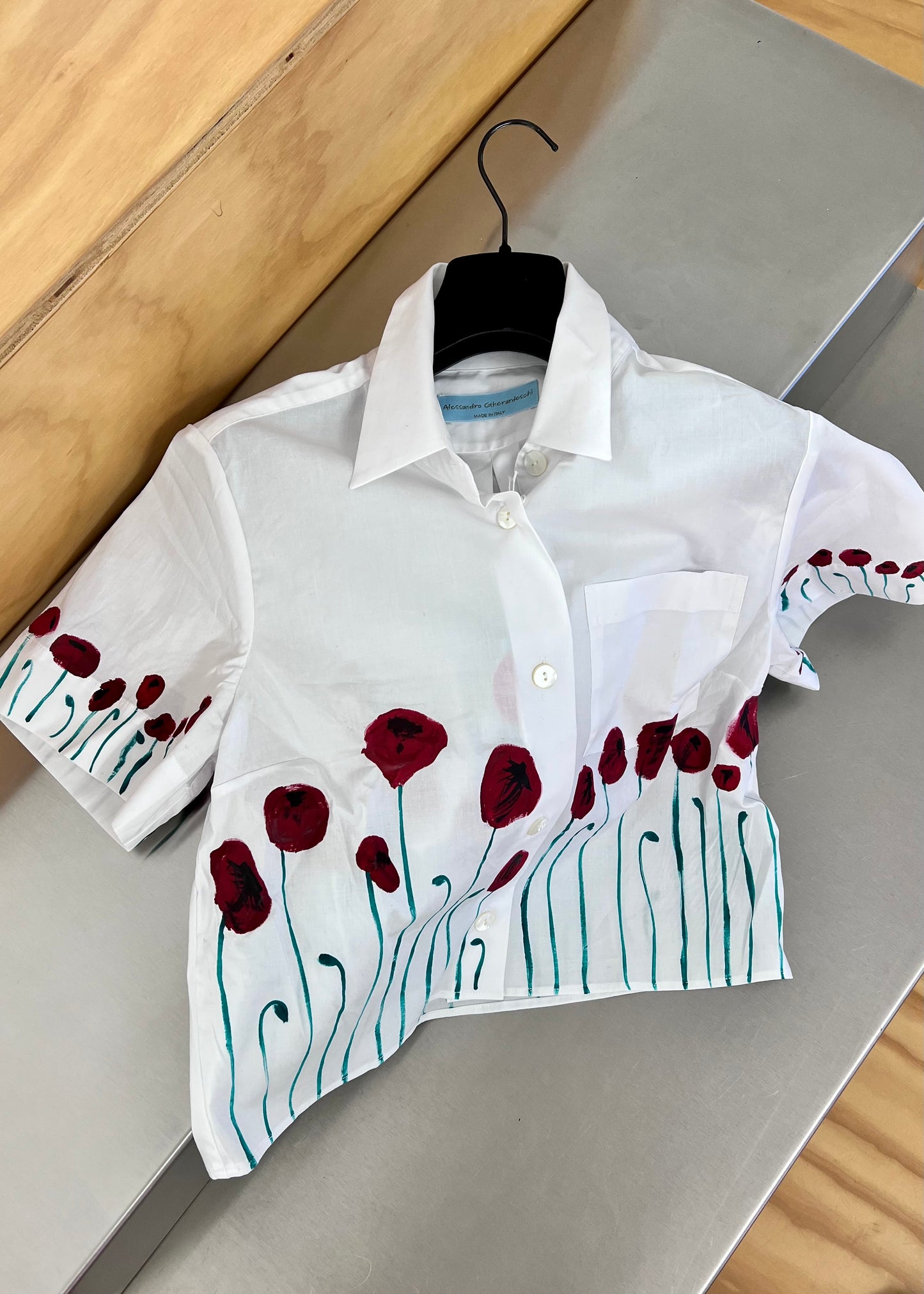 HAND PAINTED CAMICIA PAPAVERI