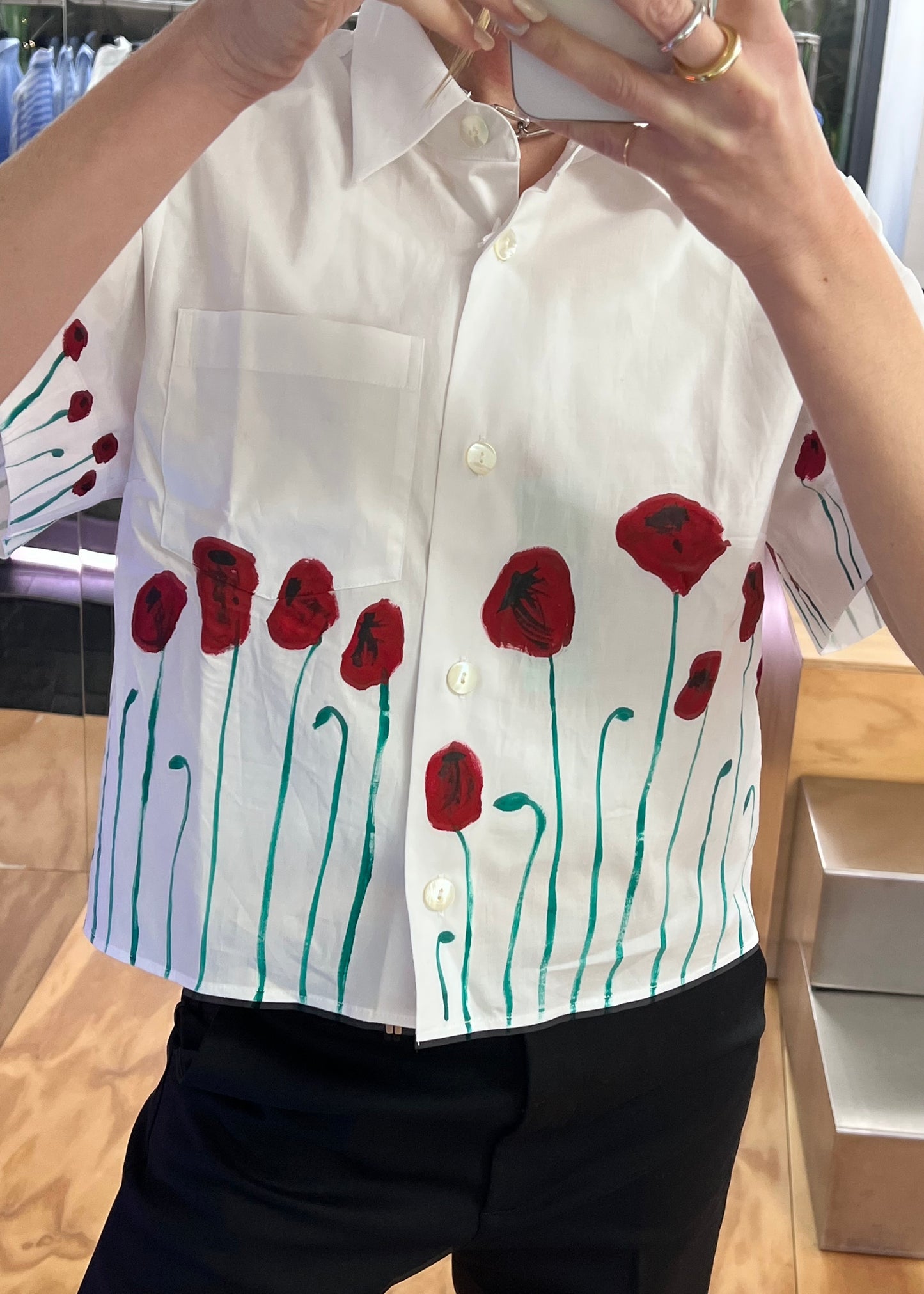 HAND PAINTED CAMICIA PAPAVERI