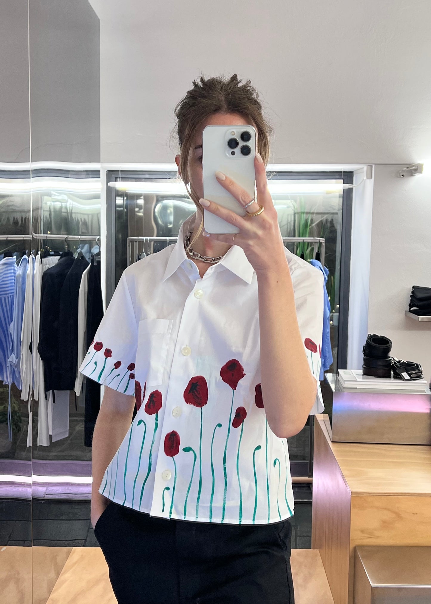 HAND PAINTED CAMICIA PAPAVERI