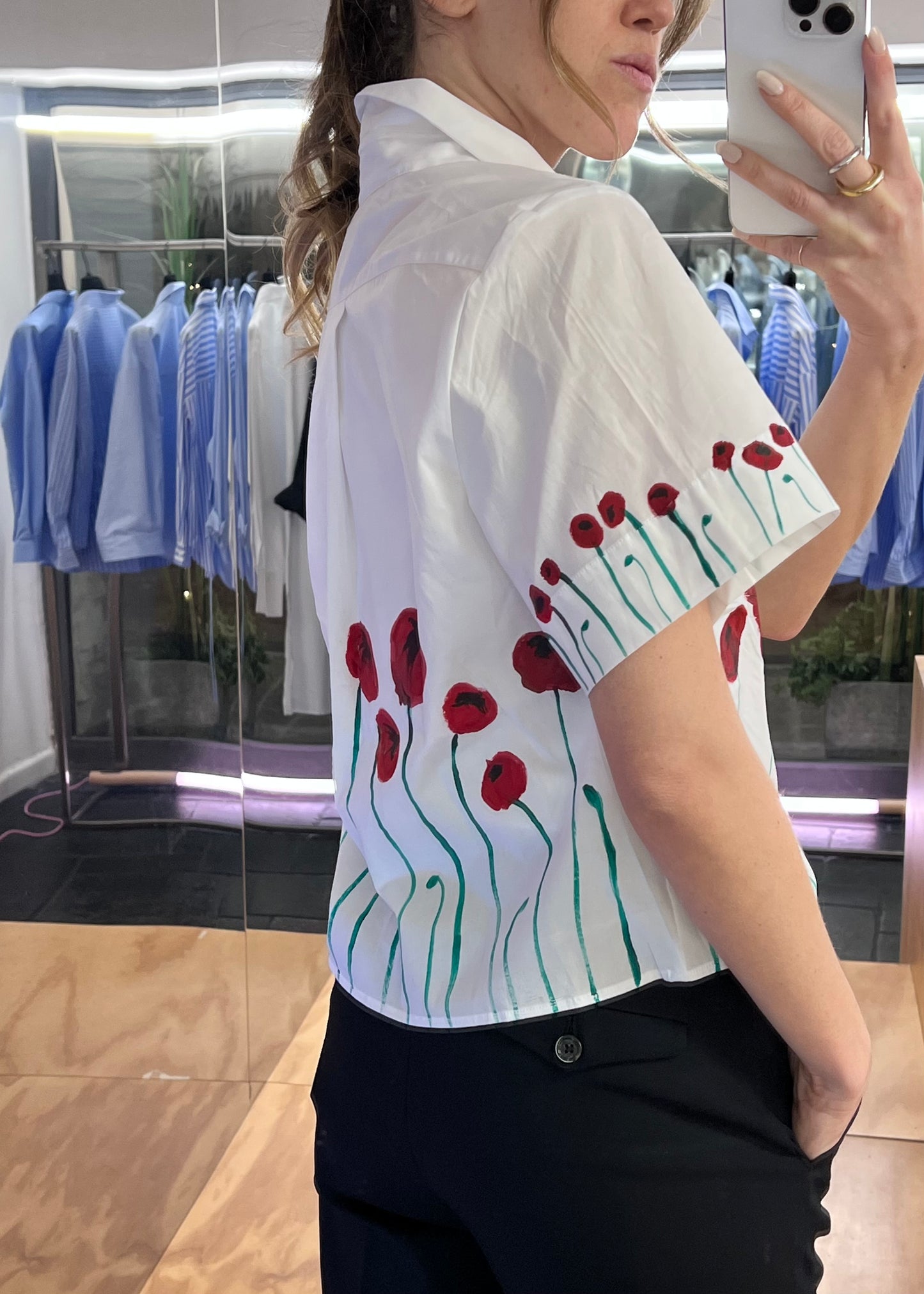 HAND PAINTED CAMICIA PAPAVERI