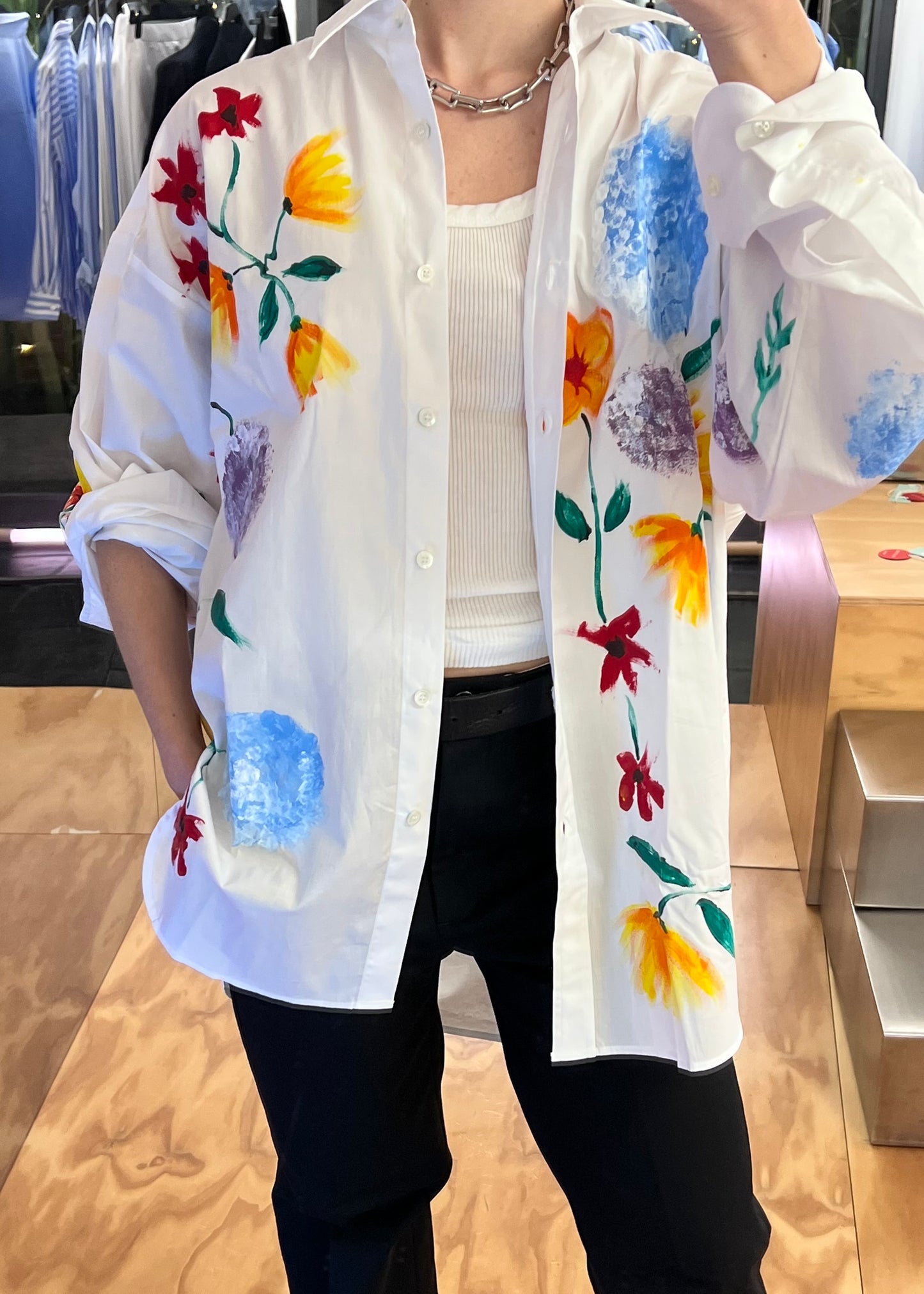HAND PAINTED CAMICIA FIORI