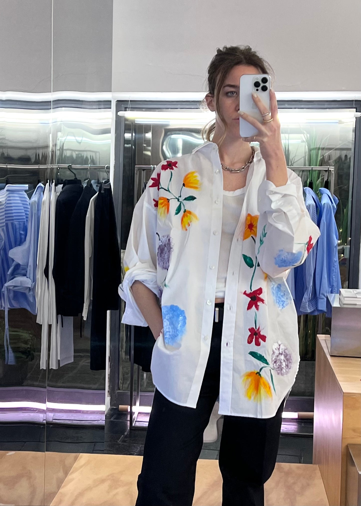 HAND PAINTED CAMICIA FIORI